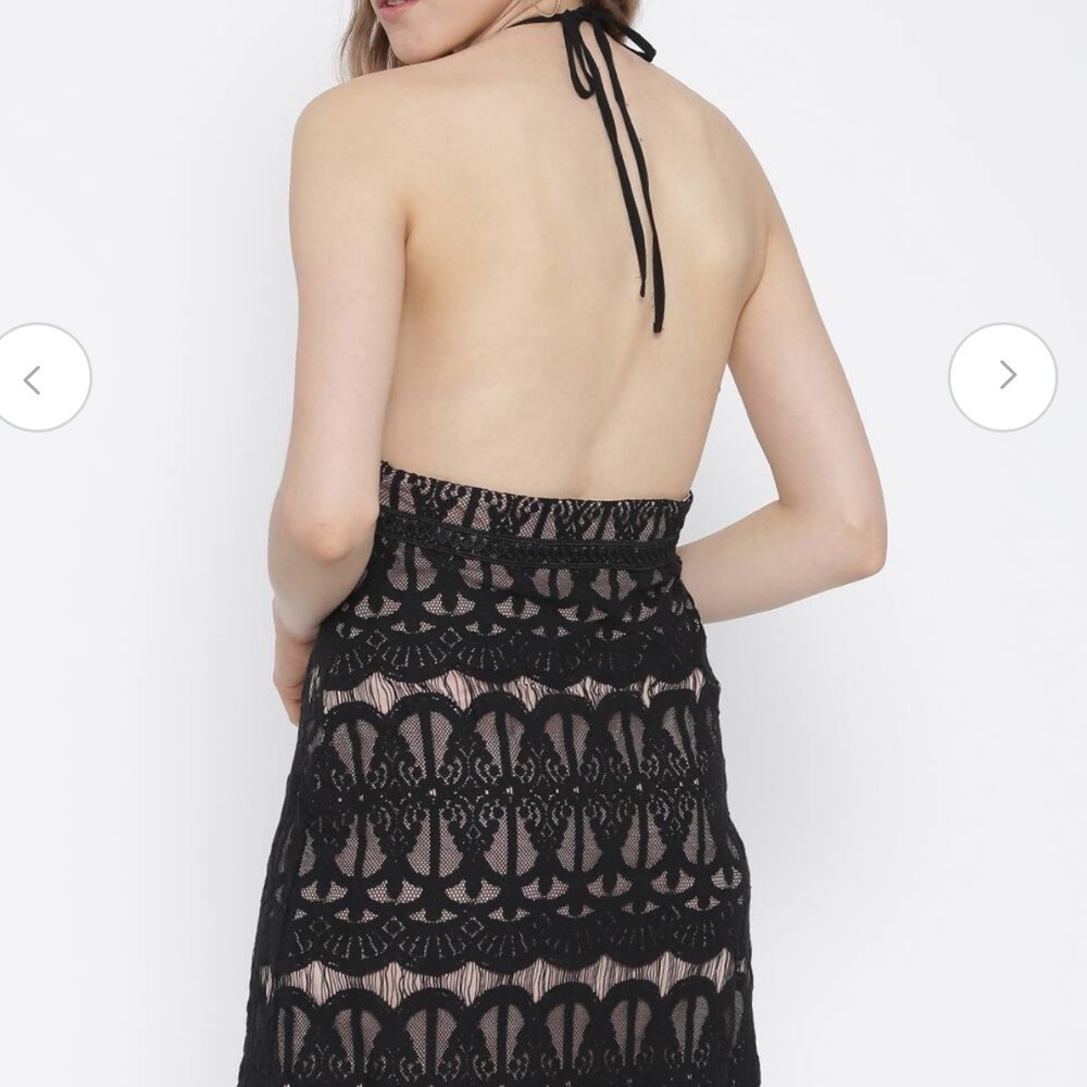 Forever 21 Halter Black nude Lace Mini Dress Sz S - Picture 10 of 11